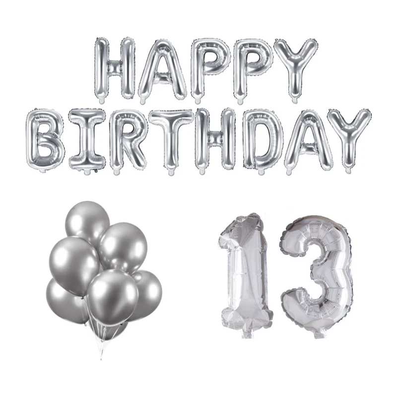 13 jaar Verjaardag Versiering Ballon Pakket zilver