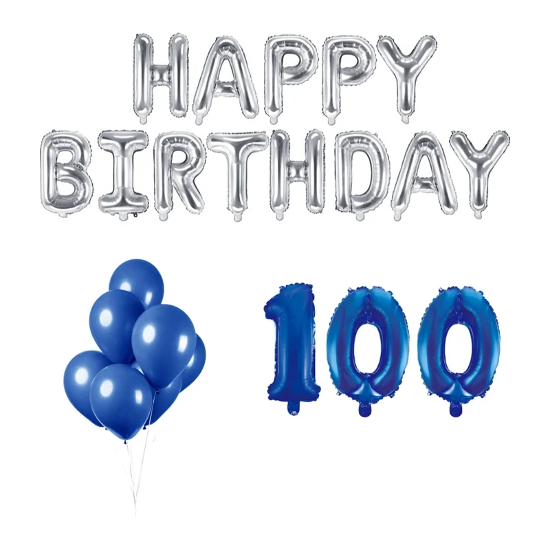 100 jaar Verjaardag Versiering Ballon Pakket Blauw & zilver