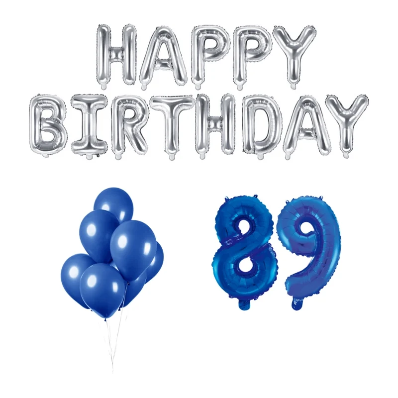 89 jaar Verjaardag Versiering Ballon Pakket Blauw & zilver