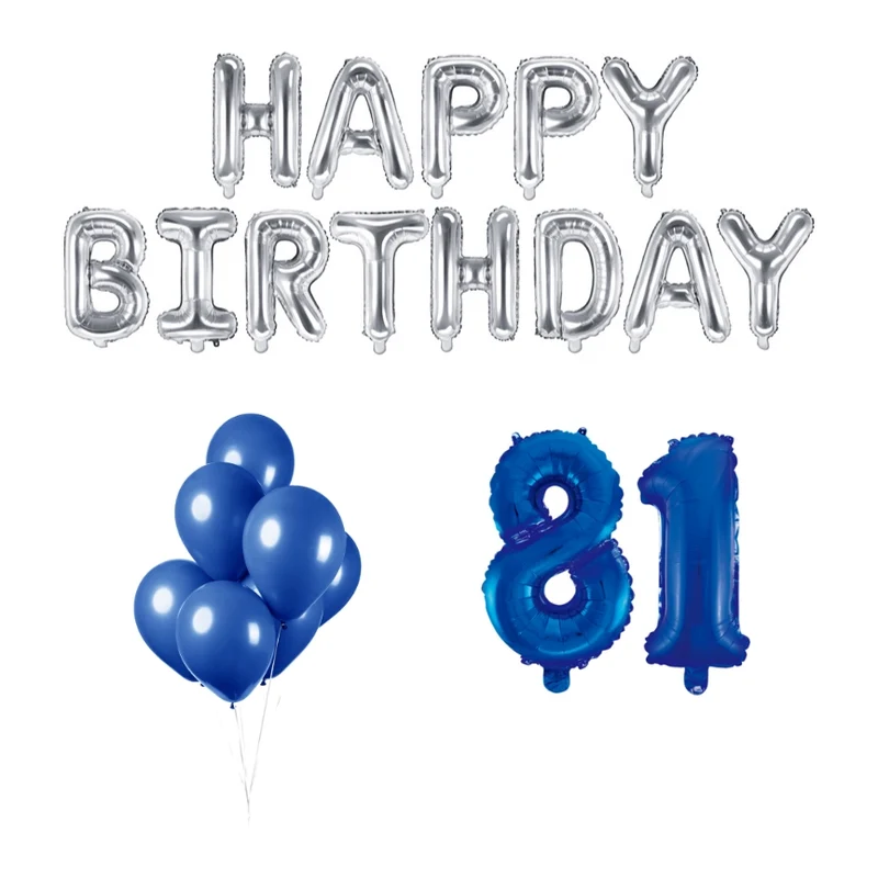 81 jaar Verjaardag Versiering Ballon Pakket Blauw & zilver