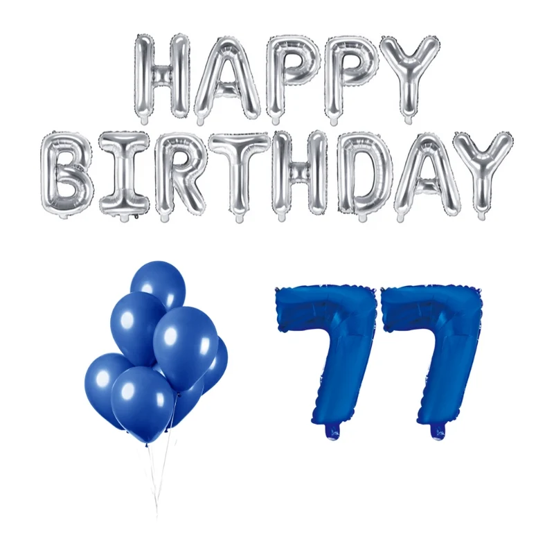 77 jaar Verjaardag Versiering Ballon Pakket Blauw & zilver