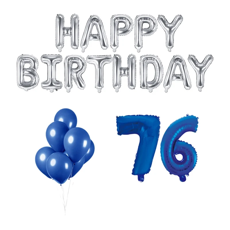 76 jaar Verjaardag Versiering Ballon Pakket Blauw & zilver