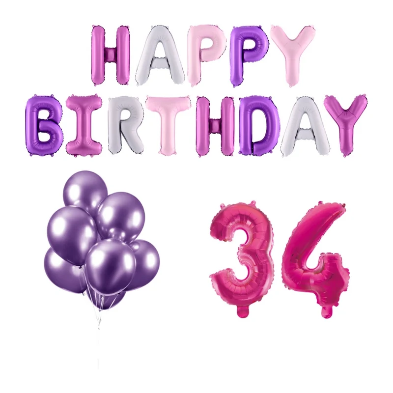 34 jaar Verjaardag Versiering Ballon Pakket Pastel & Roze