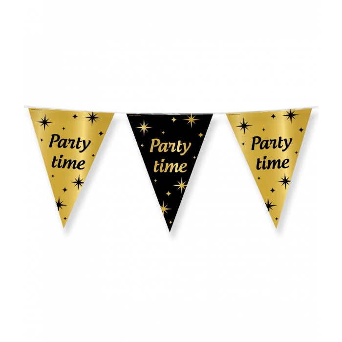 Classy Vlaggenlijn Party Time Zwart/Goud (10m)
