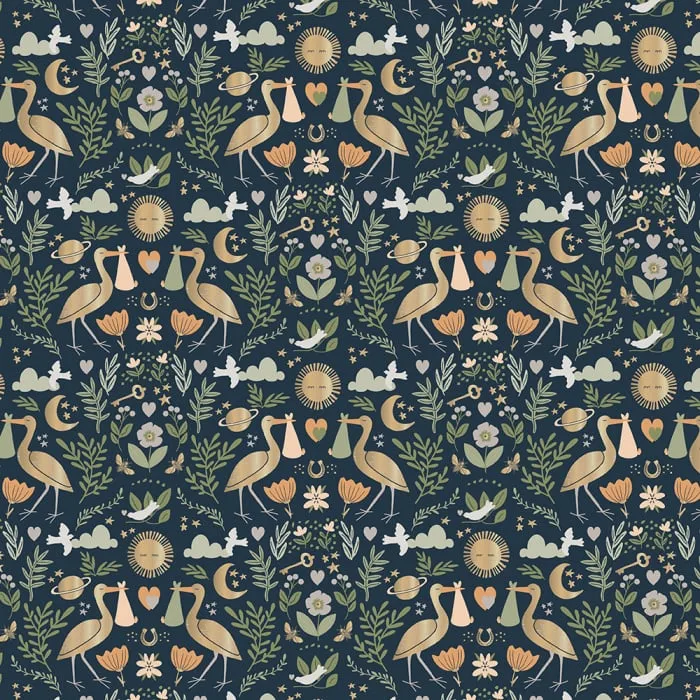 Cadeaupapier Geboorte Chique Donkerblauw/Goud
