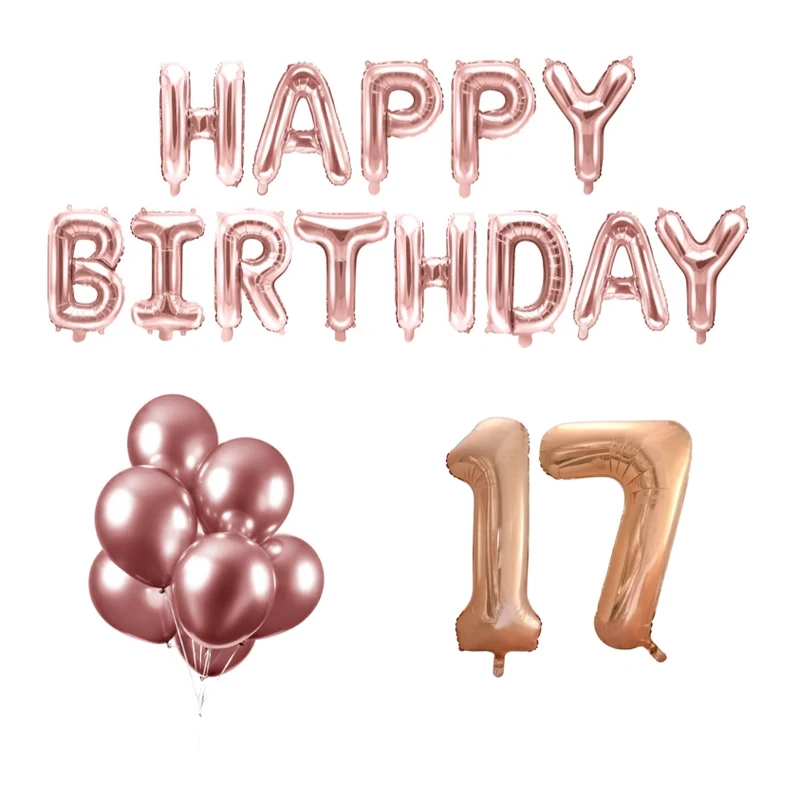 17 jaar Verjaardag Versiering Ballon Pakket rosé goud