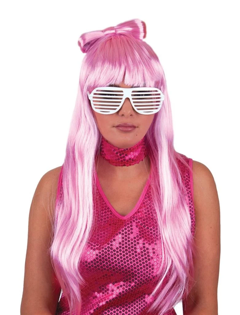 Lady Go go Pruik met strik roze