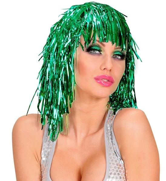 Disco pruik lurex groen