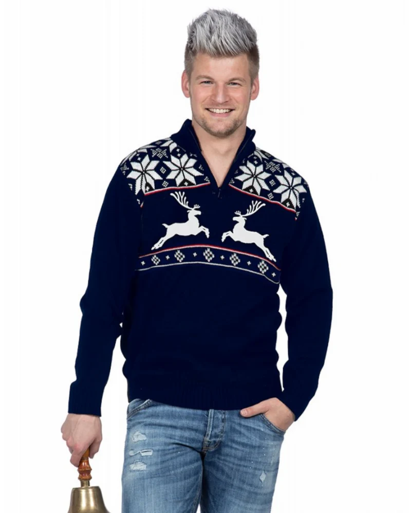 Kersttrui Navy met rits Rendier