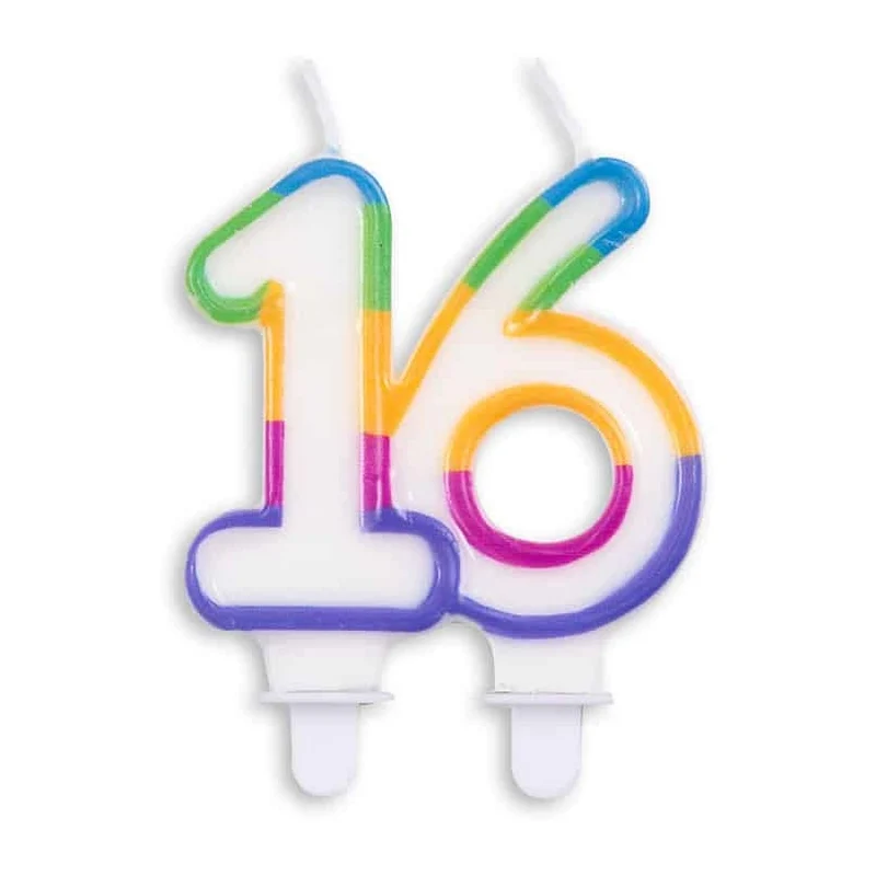 Cijfer kaars gekleurd 16 jaar