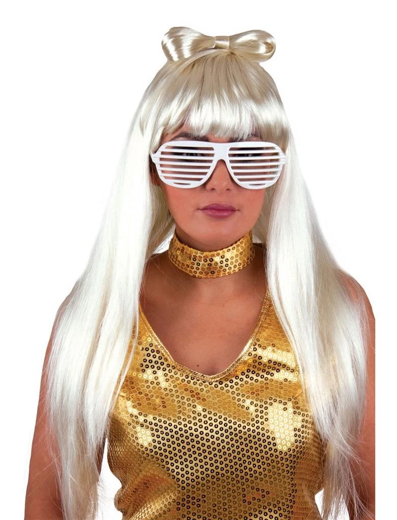 Lady Go go Pruik met strik wit