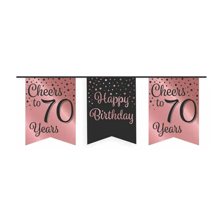 Vlaggetjesslinger - 70 jaar - zwart en rosé goud