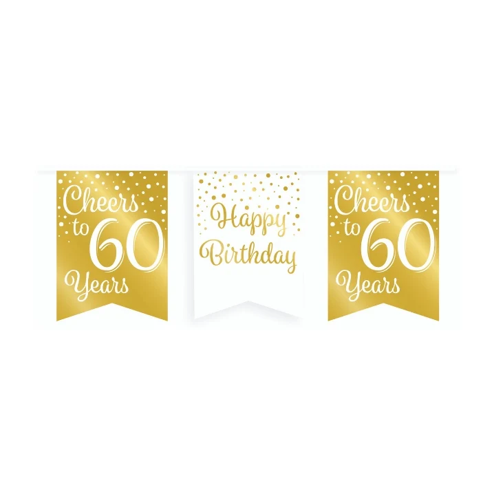 Vlaggetjesslinger - 60 jaar - wit en goud