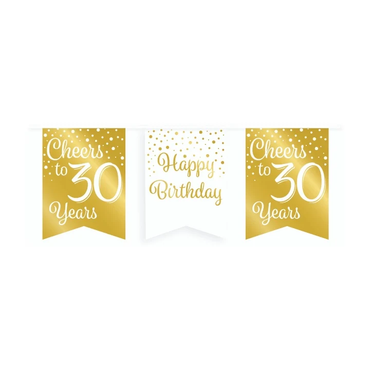 Vlaggetjesslinger - 30 jaar - wit en goud
