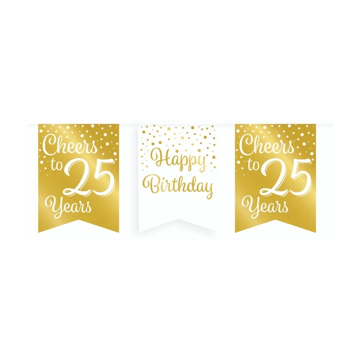 Vlaggetjesslinger - 25 jaar - wit en goud