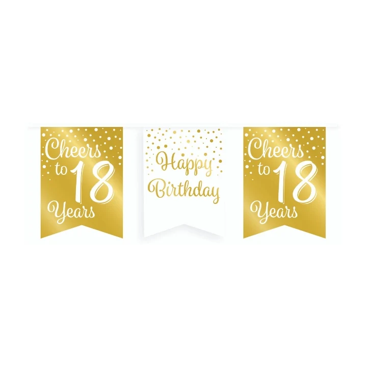 Vlaggetjesslinger - 18 jaar - wit en goud