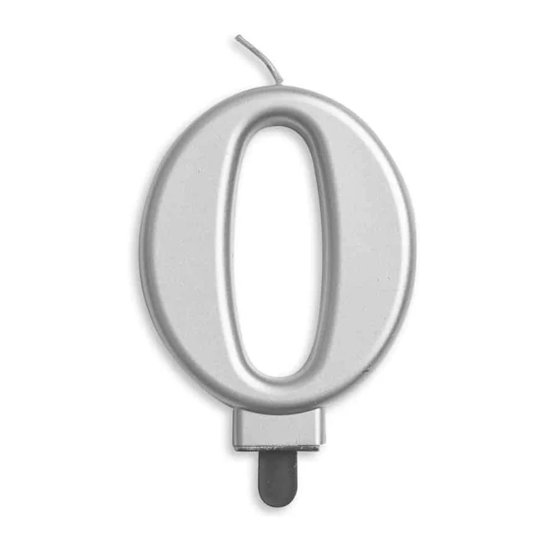 Cijfer kaars metallic Zilver 0