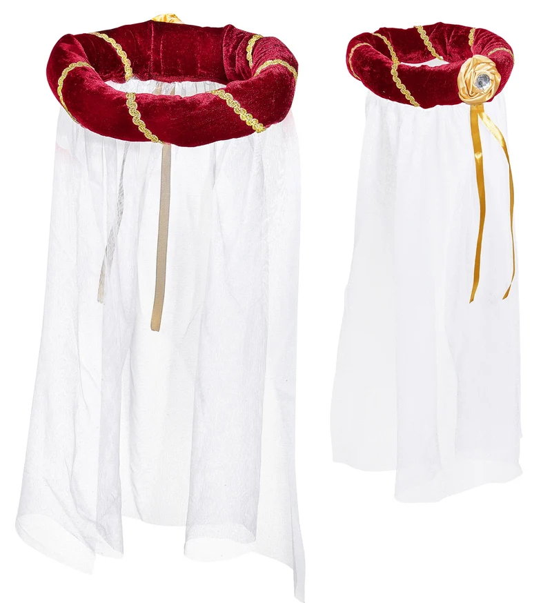 Hoofdbedekking met sluier middeleeuwse koningin rood/bordeaux rood