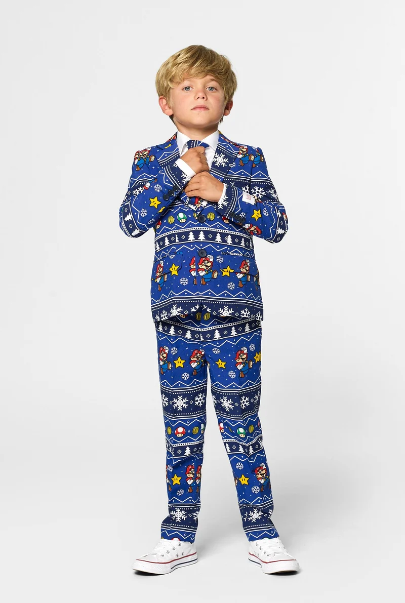 Opposuits Maatpak Jongens Kerst Super Mario Blauw