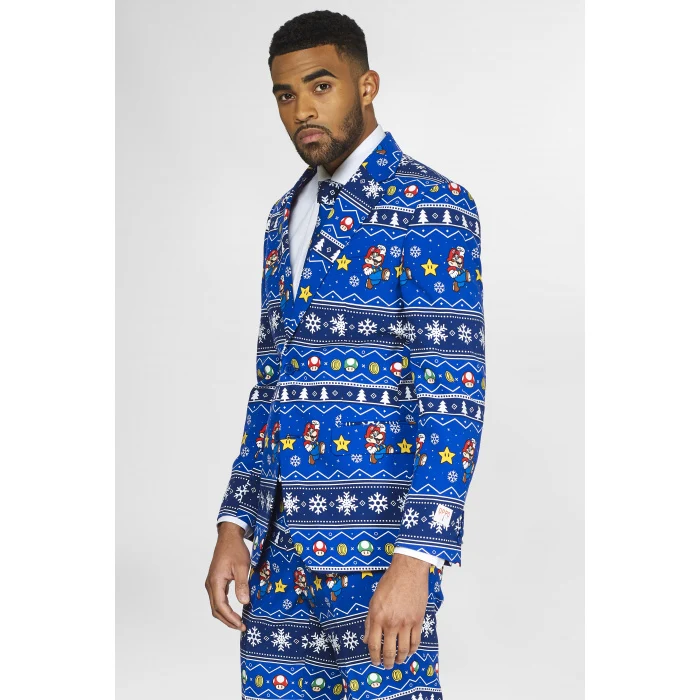Oppostuits Maatpak Heren Kerst Super Mario Blauw