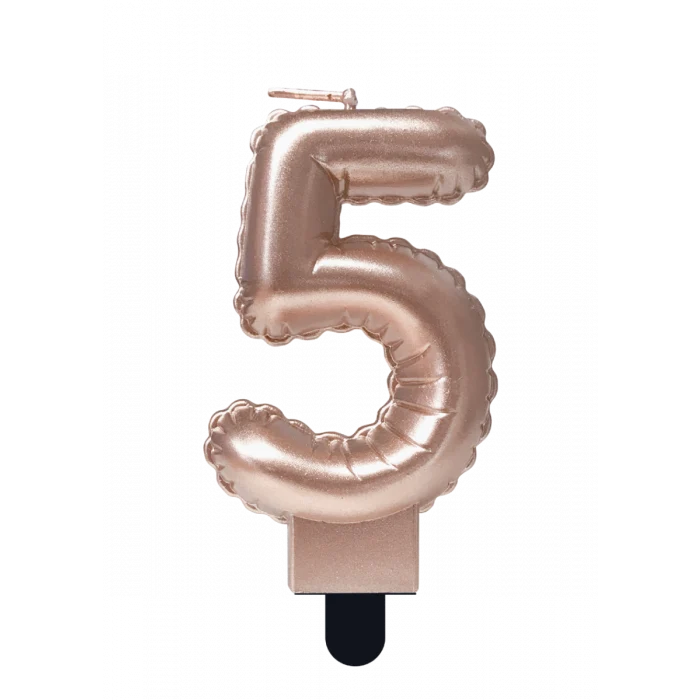 Folie Ballon Kaarsje Cijfer '5' Rose Goud