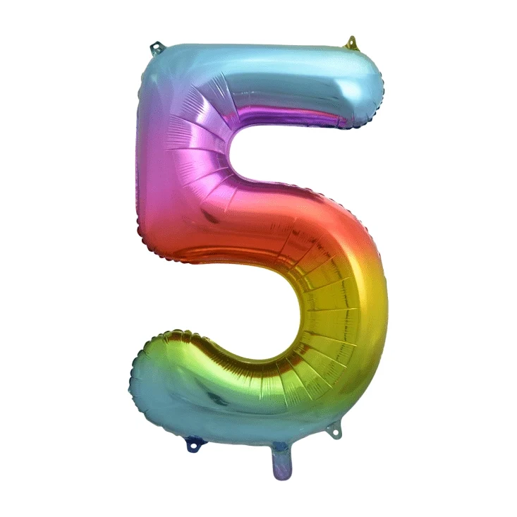 Folieballon 5 jaar Regenboog 41cm
