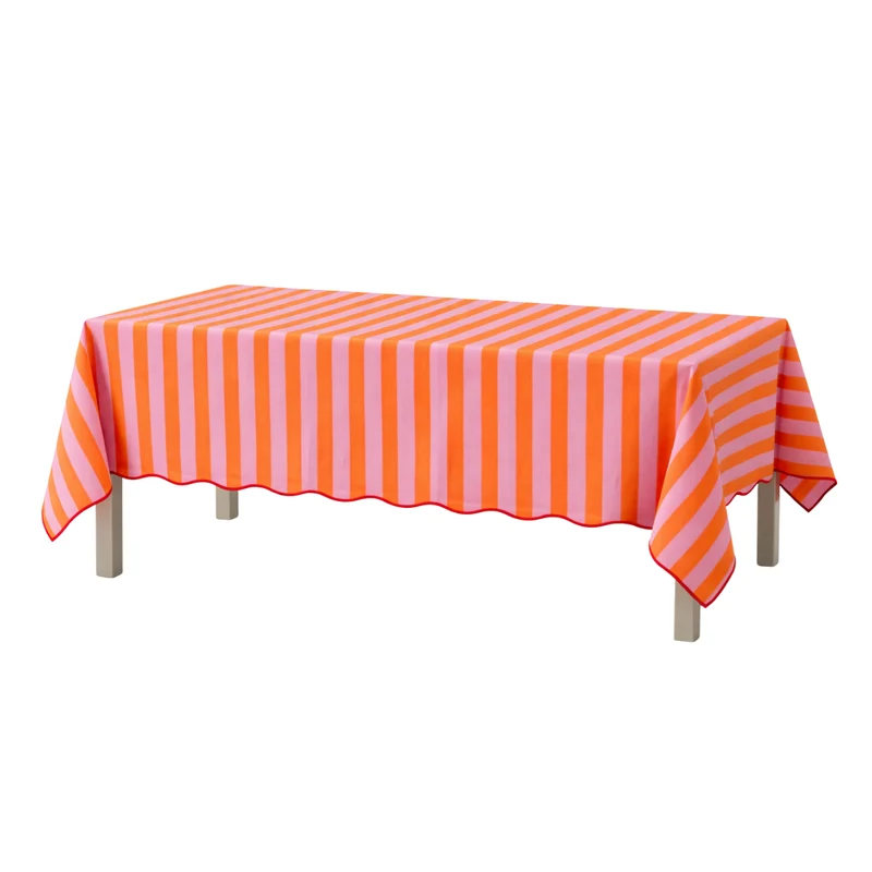 Mica Decorations Gestreept Tafelkleed voor Eettafel - Tafellaken voor Binnen en Buiten 250 x 140 cm - Tafelzeil 100% Katoen - Oranje, Roze