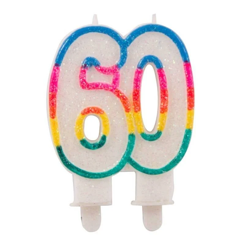 Glitterkaarsje met houder 60 jaar