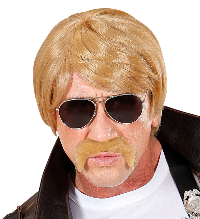 Blonde pruik met snor heren