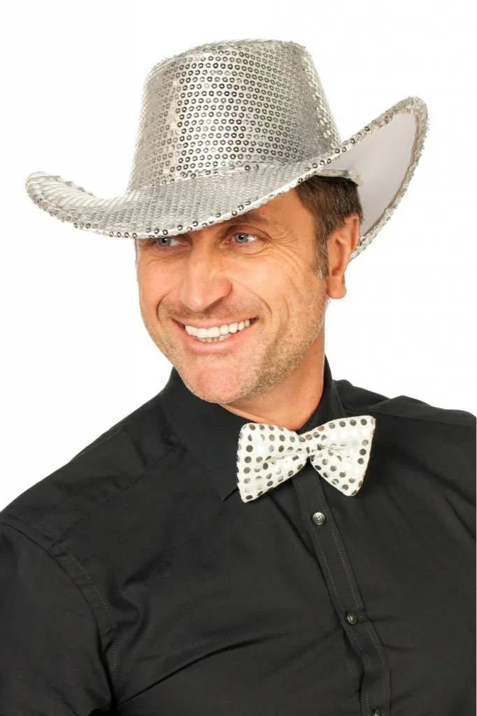 Cowboy glamour hoed pailletten zilver