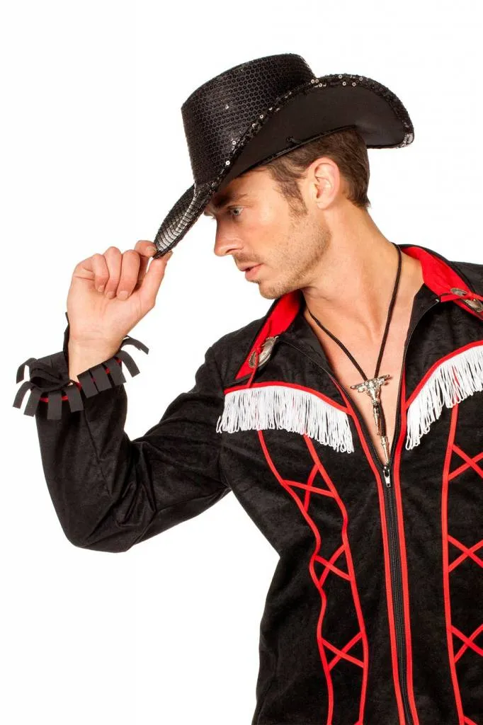 Cowboy glamour hoed pailletten zwart