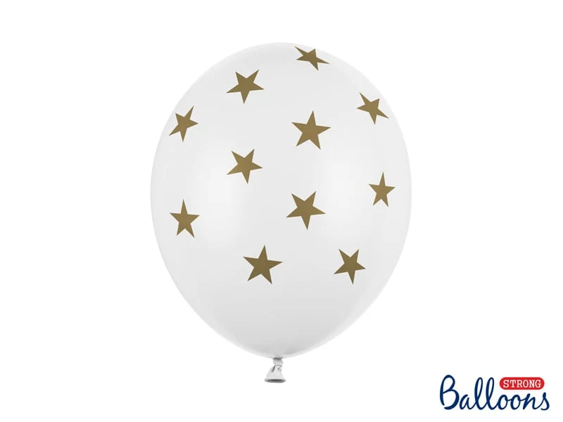 6 Witte Ballonnen Met Sterren Print Goud