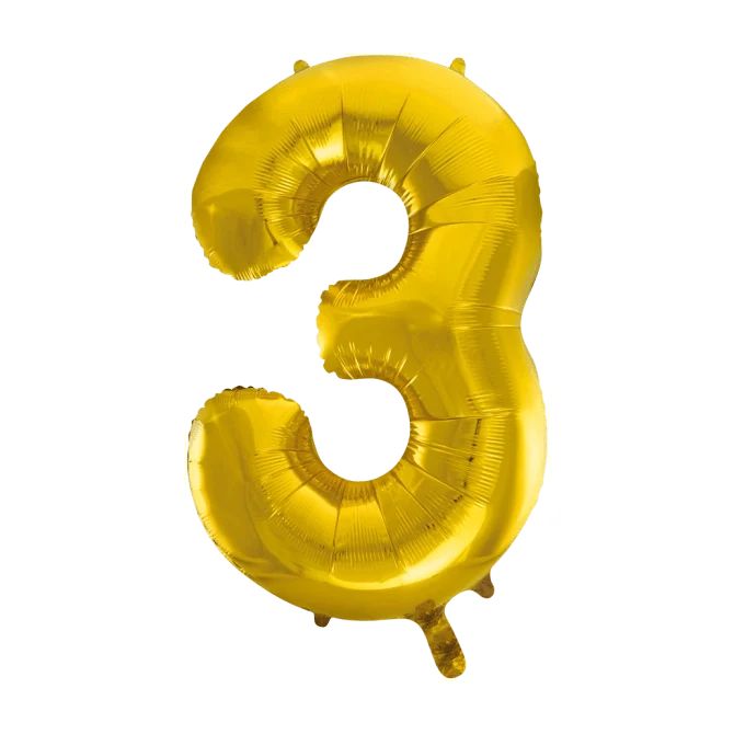 Folieballon 3 jaar Goud 86cm