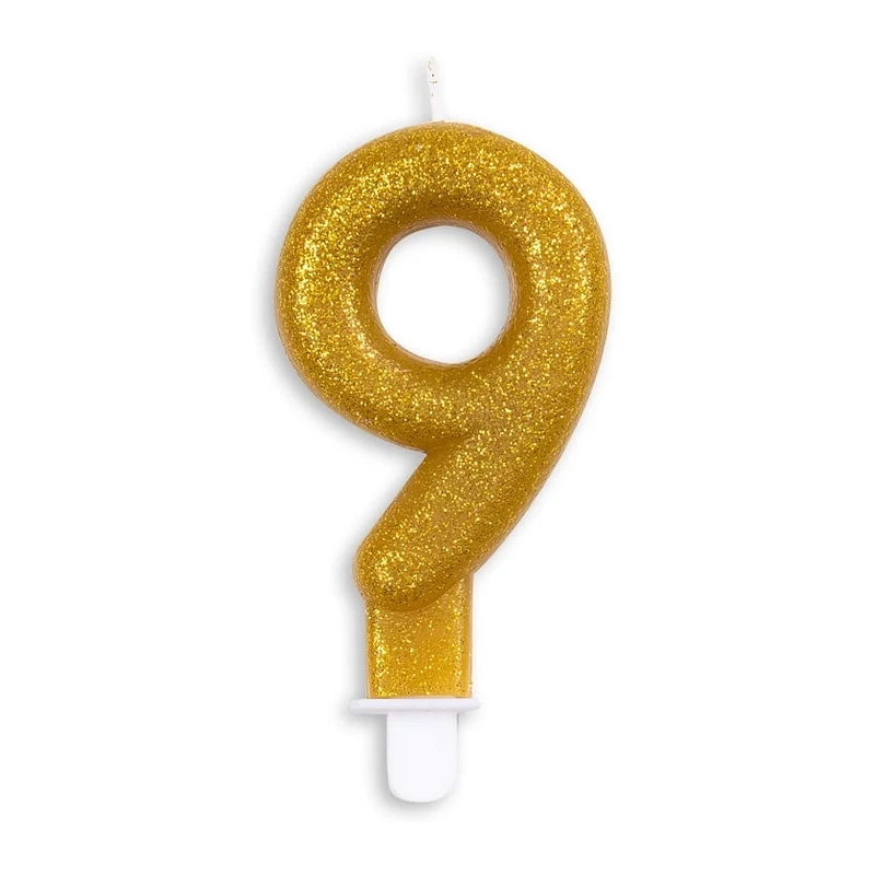 Cijfer kaars glitter goud nr. 9