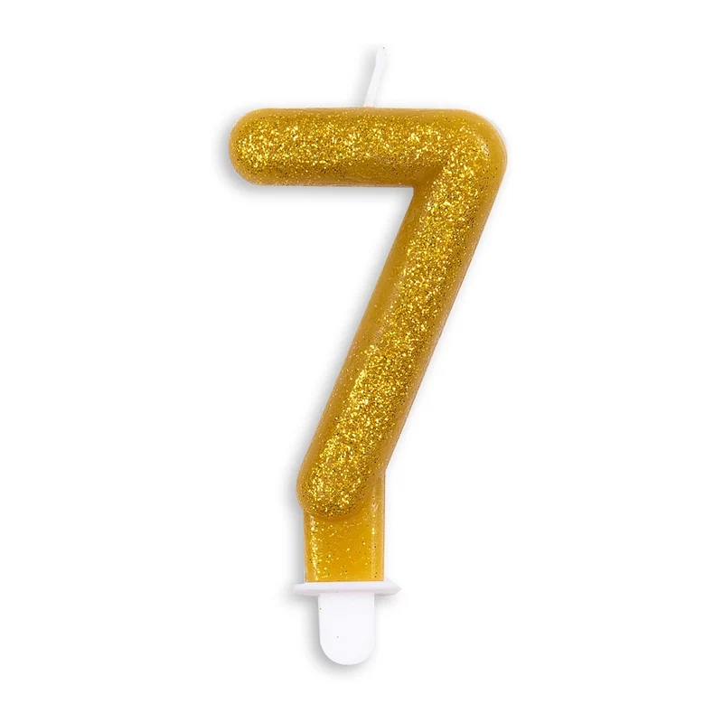 Cijfer kaars glitter goud nr. 7