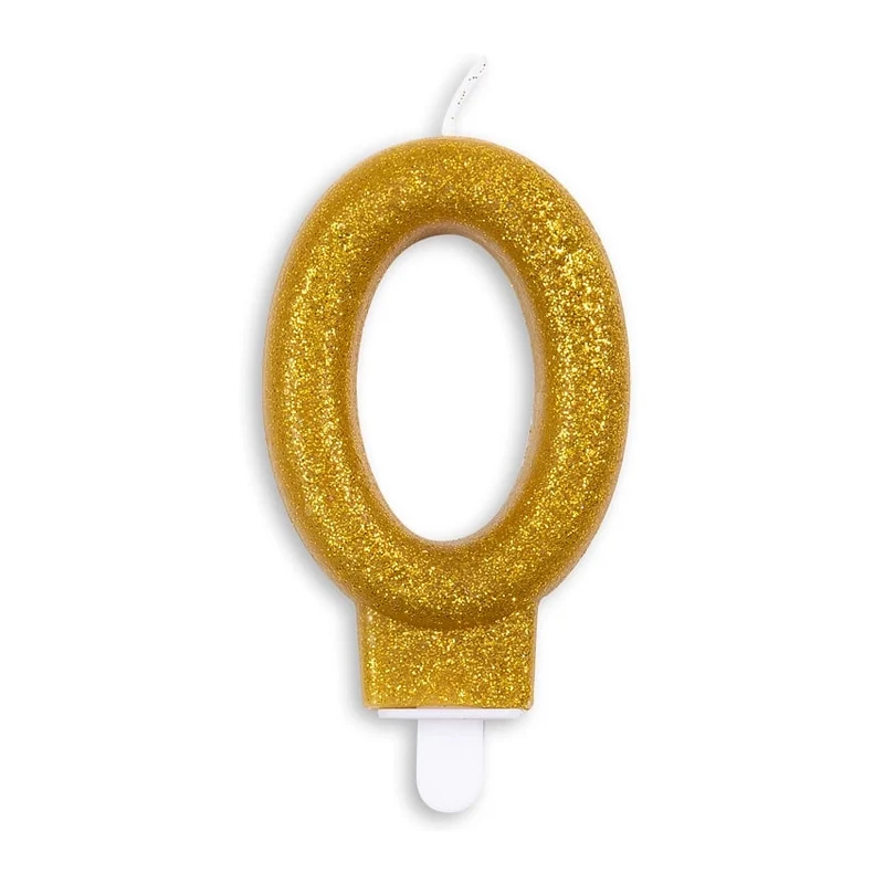 Cijfer kaars glitter goud nr. 0