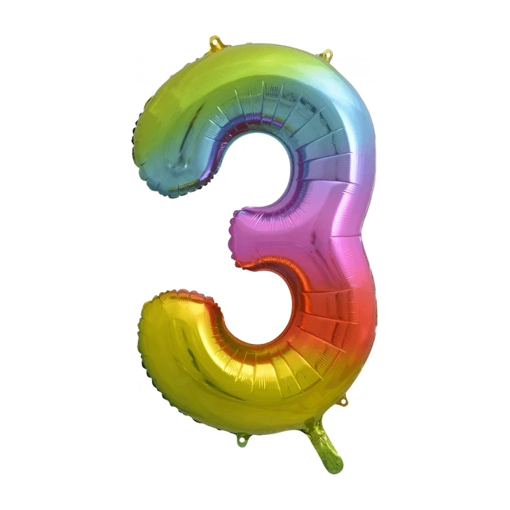 Folieballon 3 jaar Regenboog 41cm