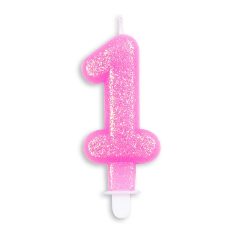 Cijfer kaars glitter roze nr. 1