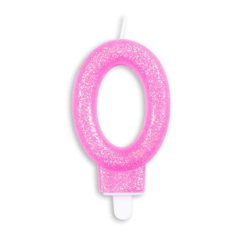Cijfer kaars glitter roze nr. 0