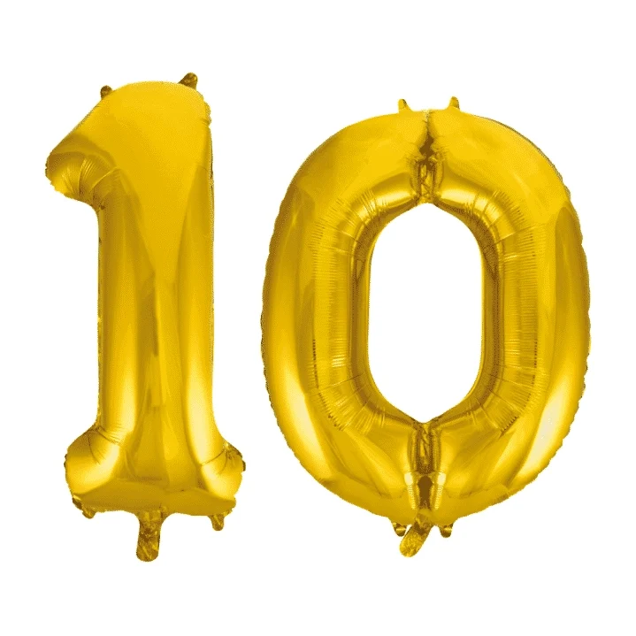 Folieballon 10 jaar Goud 41cm