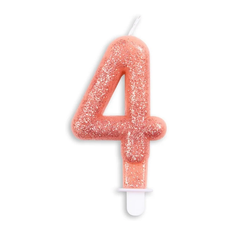 Cijfer kaars glitter rosé goud nr. 4