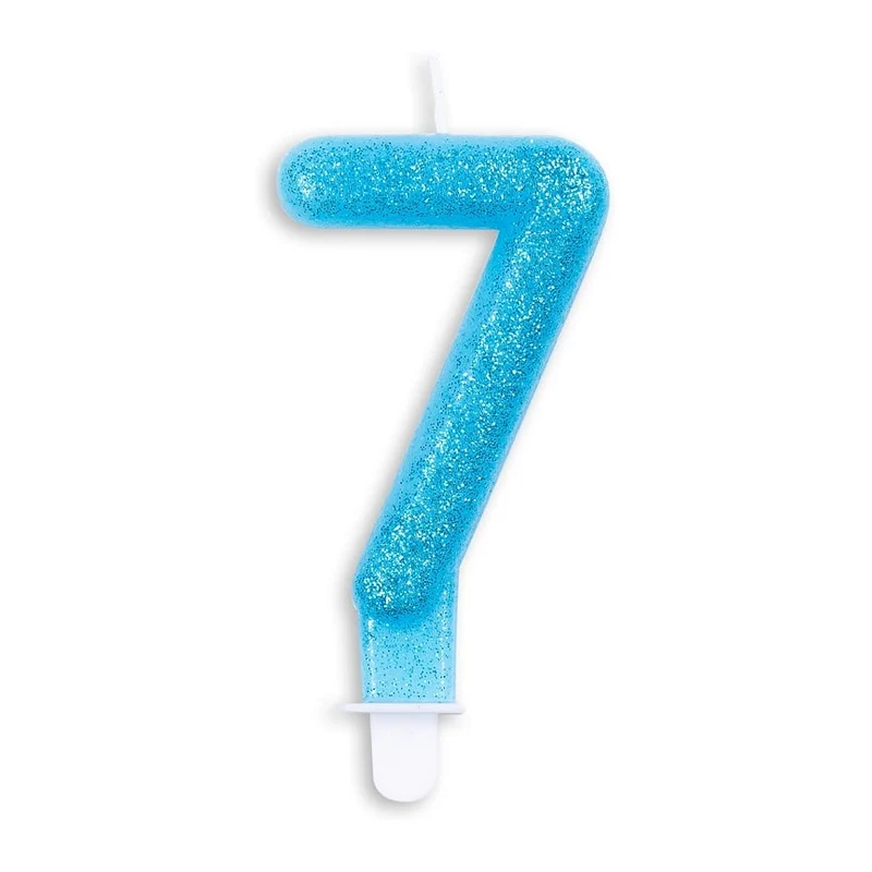 Cijfer kaars glitter blauw nr. 7
