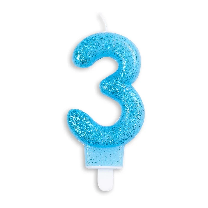 Cijfer kaars glitter blauw nr. 3