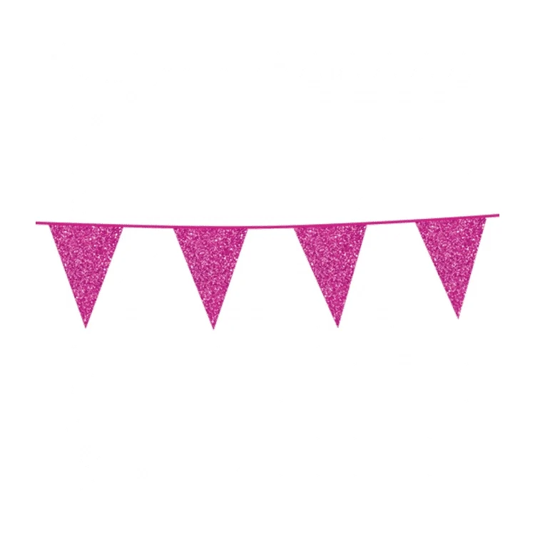 6 meter roze glitter vlaggenlijn