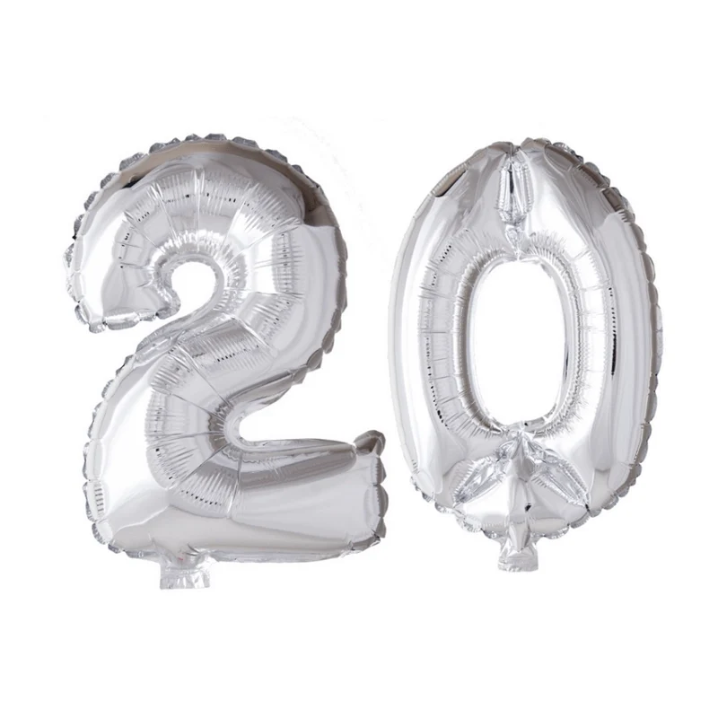 Folieballon 20 jaar zilver 86cm