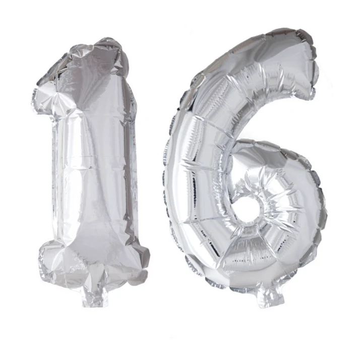 Folieballon 16 jaar zilver 86cm
