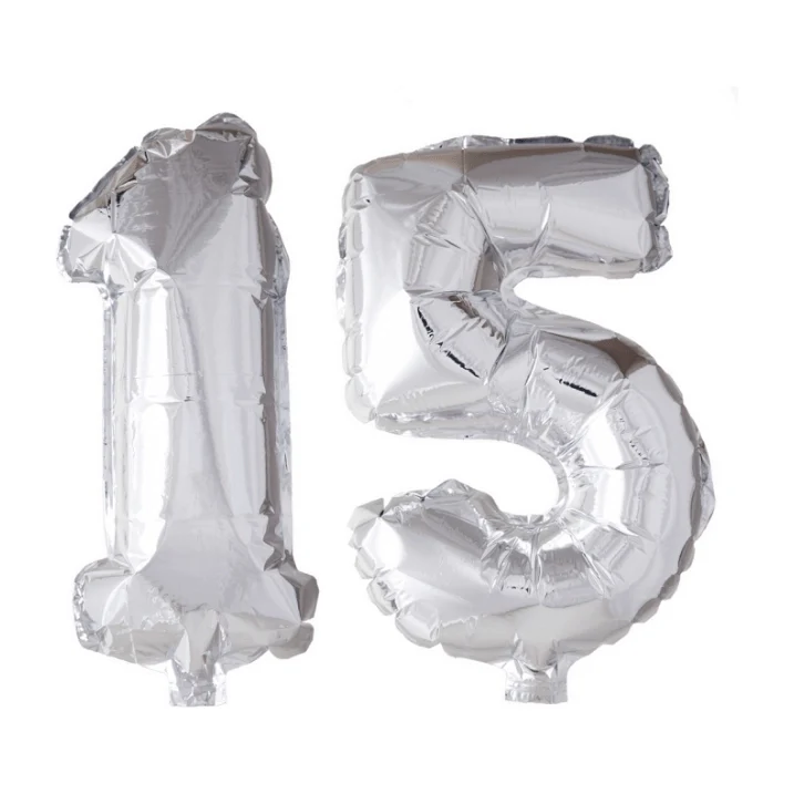 Folieballon 15 jaar zilver 41cm