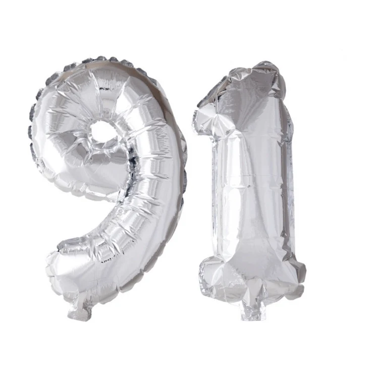 Folieballon 91 jaar zilver 86cm