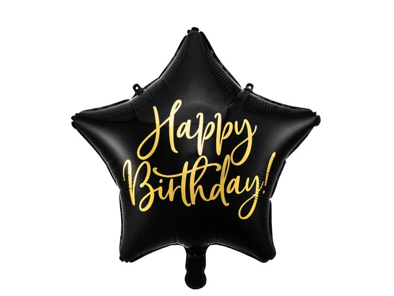 Folieballon Ster Zwart 'Happy Birthday'
