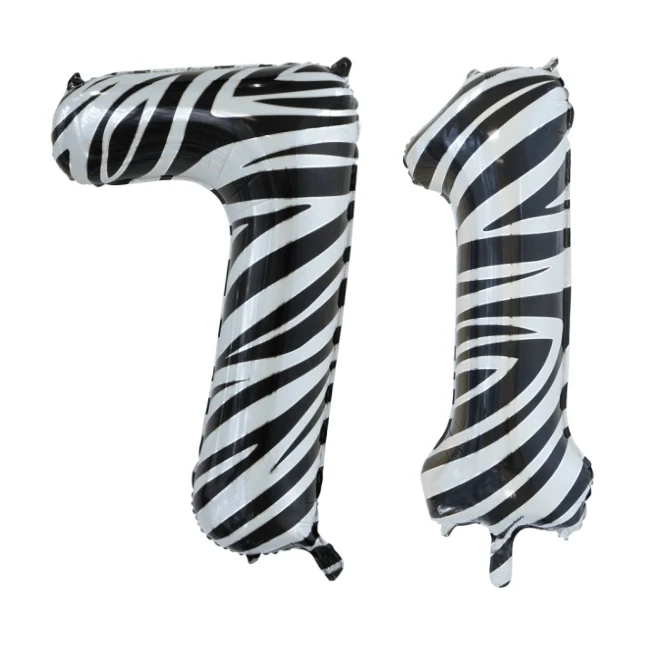 Folieballon 71 jaar zebra 86cm